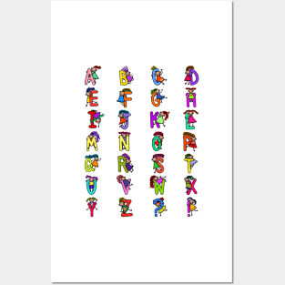 Whole Alphabet for girls alphabet Kids Colorful Cartoon Character Posters and Art